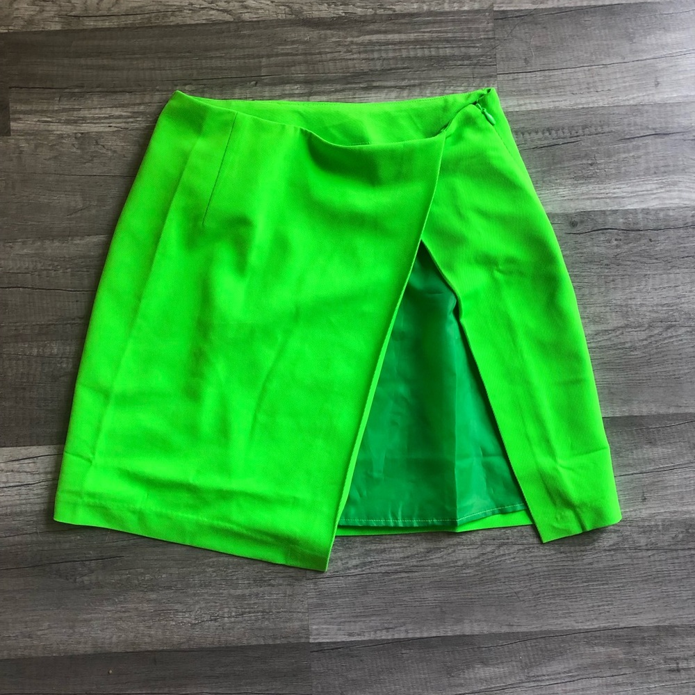ASOS bright green high slit skirt